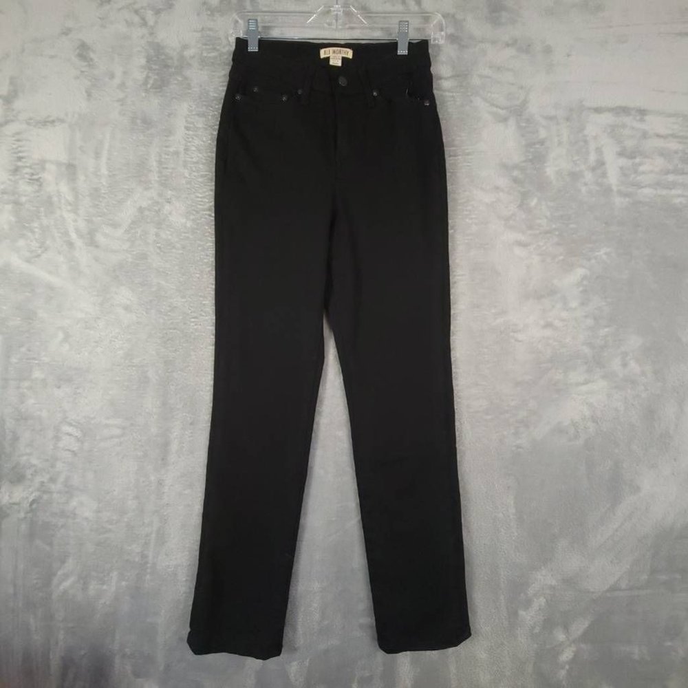 All Worthy Womens Jeans Straight Leg Black Stretch Pocket Mid Rise Denim 0-4 New